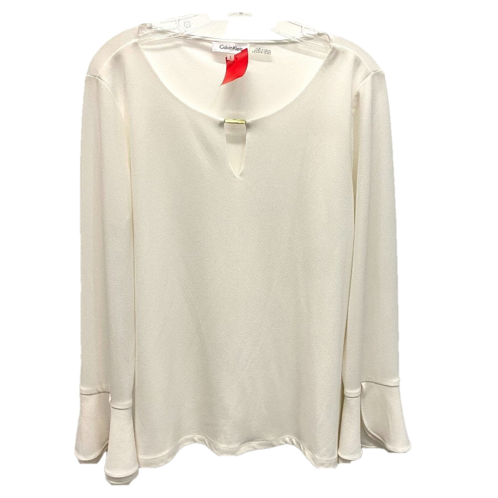 Calvin Klein Ivory w/Keyhole Embellished Blouse
